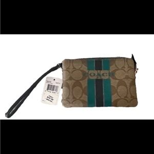 Authentic COACH F66463 VARSITY LG Wristlet for WOMEN KHAKI/MIDNIGHT New